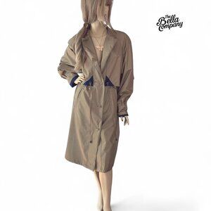 Vintage 80s Taupe Trench Coat Duster Style Retro Femme Streetwear Dark Academia